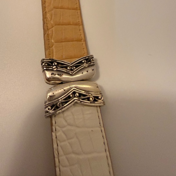 Vintage Brighton Convertible Croc- Embossed Leather Belt: White & Tan main image 8